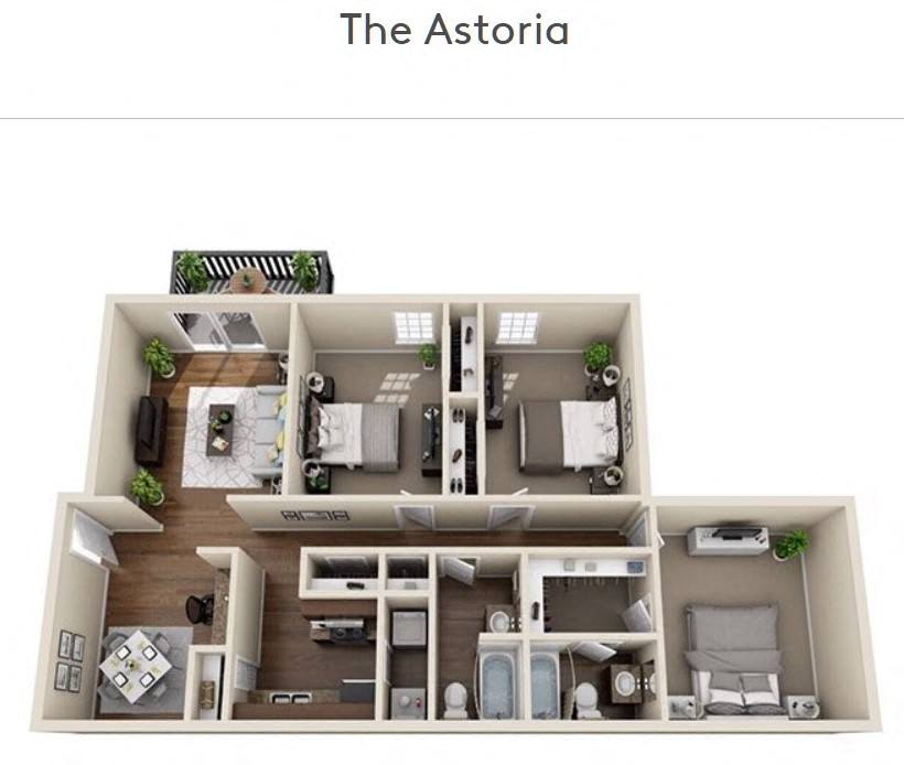 Floor plan for 3 beds, 2 baths, 1185 sqft